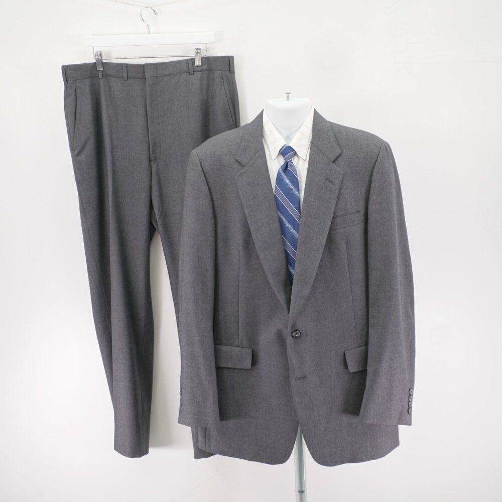 Hart Schaffner Marx Wool Gray 2 Piece Suit 42L 38 / 33 Flat Front High Rise